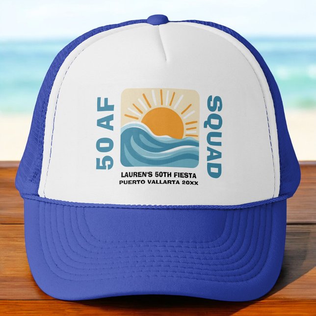 Sunset Beach 50 AF Crew Cute Birthday Trucker Hat (Creator Uploaded)