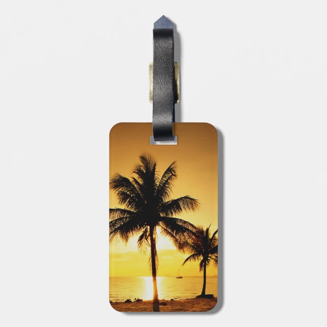 Sunset Beach and Palm Trees Luggage Tag (Back Vertical)