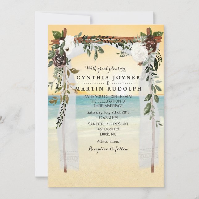 Sunset Beach Arbor Wedding Invitation (Front)