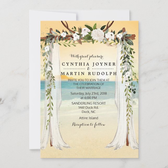 Sunset Beach Arbor Wedding Invitation (Front)
