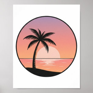 Sunset Beach Badge – Minimalist Hand-Drawn Poster
