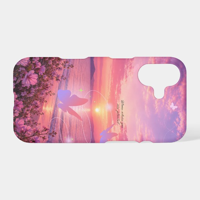 Sunset Beach Butterfly Floral iPhone Case (Back Horizontal)