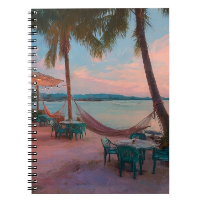 Sunset Beach Café Hammock Vibes Art Notebook (Front)