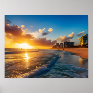 Sunset Beach Cityscape Poster