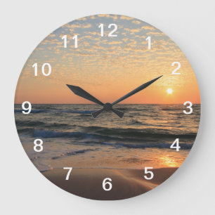Sunset, Beach, & Clouds Large Clock