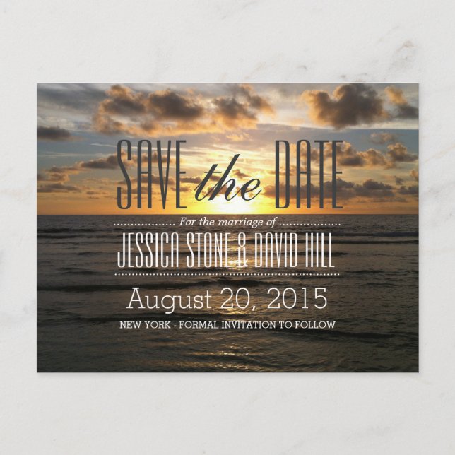 Sunset Beach Destination Wedding Save the Date Announcement Postcard (Front)