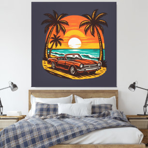 Sunset Beach Drive: Retro Summer Escape Canvas Print