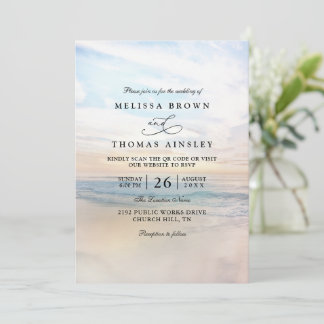 Sunset Beach Elegant Modern QR Code Wedding Invitation