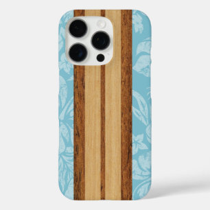 Sunset Beach Faux Wood Surfboard Hawaiian Aqua Cas iPhone 16 Pro Case