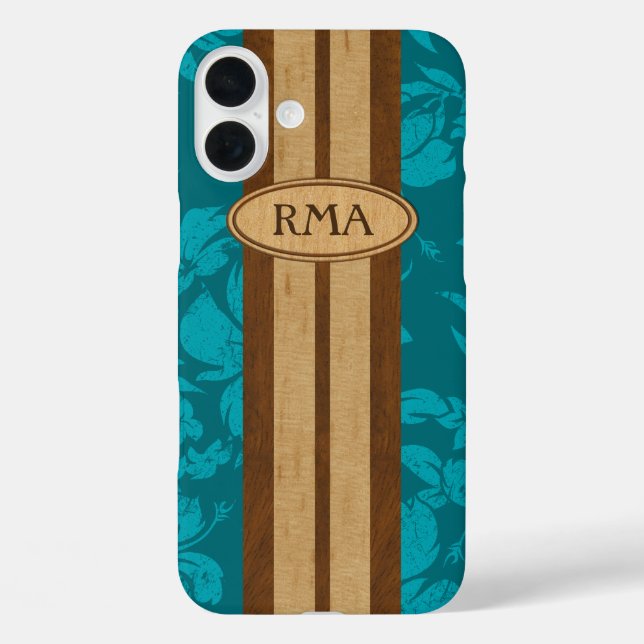 Sunset Beach Faux Wood Surfboard Hawaiian Monogram Case-Mate iPhone Case (Back)