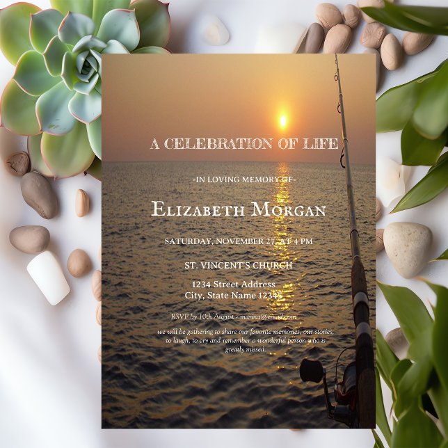 Sunset Beach Fishing Celebration Of Life Invitation (Creator Uploaded)