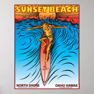 SUNSET BEACH HAWAII SURFBREAK SURFING POSTER