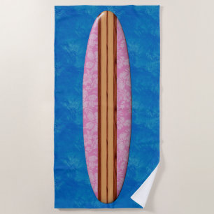 Sunset Beach Hawaiian Faux Wood Surfboard - Pink Beach Towel