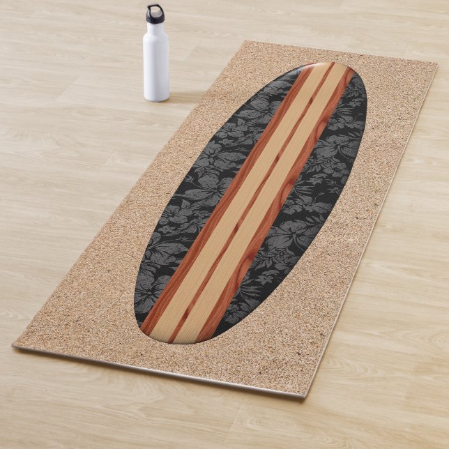 Sunset Beach Hawaiian Longboard Surfboard Black Yoga Mat (In Situ)