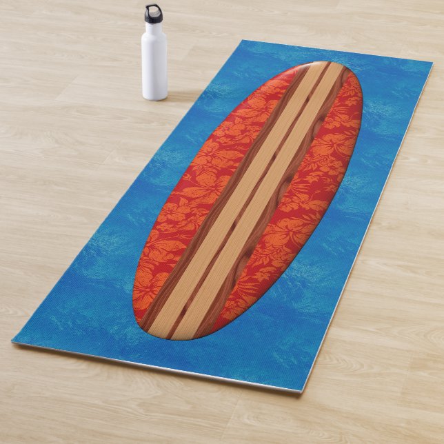 Sunset Beach Hawaiian Longboard Surfboard Red Yoga Mat (In Situ)
