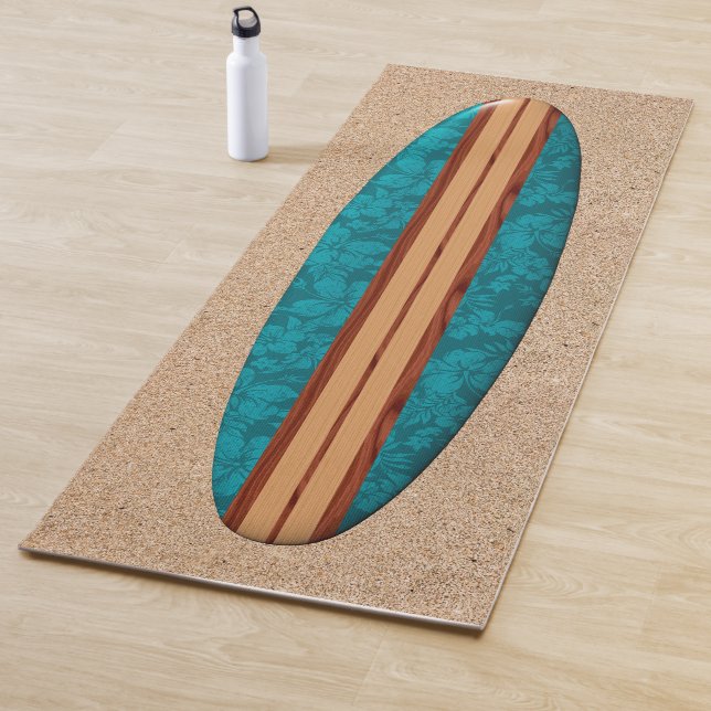 Sunset Beach Hawaiian Longboard Surfboard Teal Yoga Mat (In Situ)