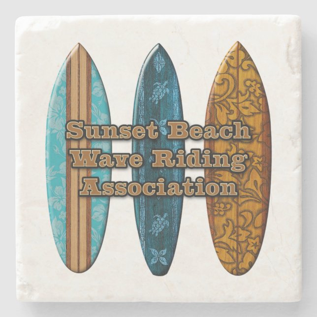 Sunset Beach Hawaiian Surfboards Tiki Bar Coasters (Front)