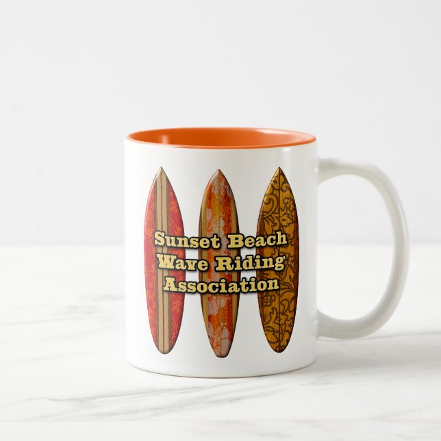 Sunset Beach Hawaiian Surfboards Wave Riders Two-Tone Coffee Mug (Right)