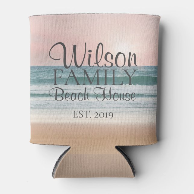 Sunset Beach House Seaside Vacation Can Cooler (Front)