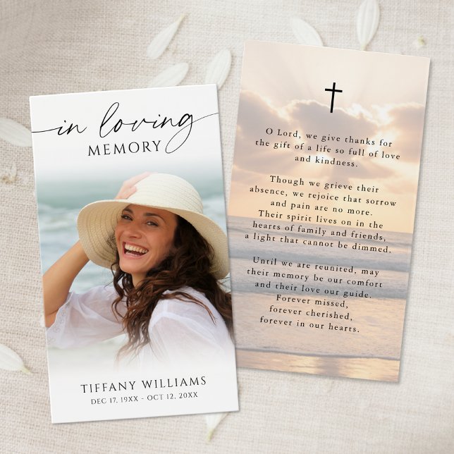 Sunset Beach In Memory Photo Cross Prayer Card (Creator Uploaded)