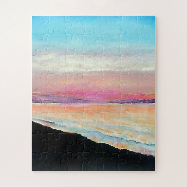 Sunset Beach Lake Pink Blue Jigsaw Puzzle (Vertical)