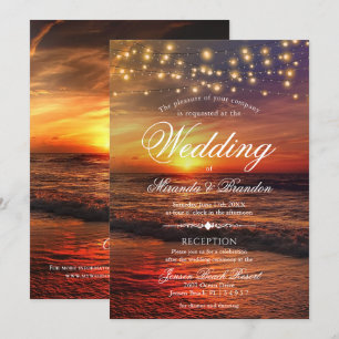 Sunset Beach Lights Summer Wedding & Reception Invitation