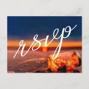 Sunset Beach Mason Jar Blue Night Wedding RSVP Announcement Postcard