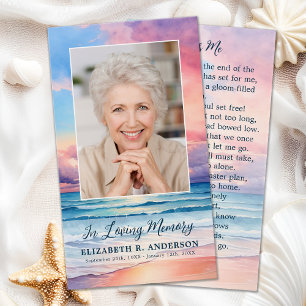 Sunset Beach Memorial Photo Funeral Prayer Card