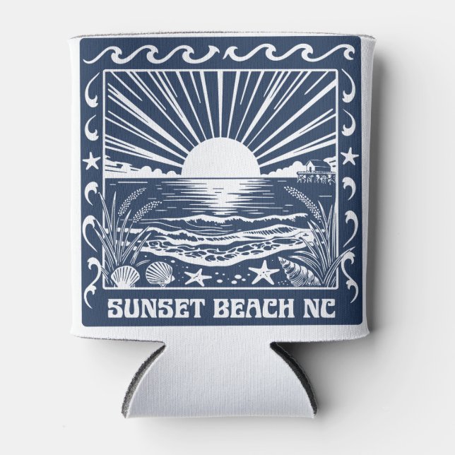 Sunset Beach NC Vintage Coastal Sunset  Can Cooler (Front)