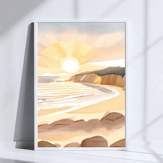 Sunset Beach | Ocean Watercolor Coastal Poster (Creator Uploaded)