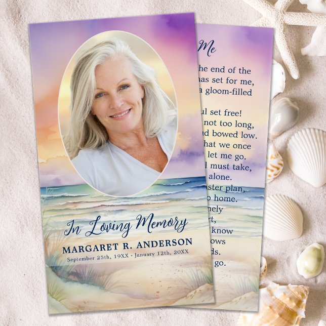 Sunset Beach Oval Photo Memorial Prayer Card (Creator Uploaded)