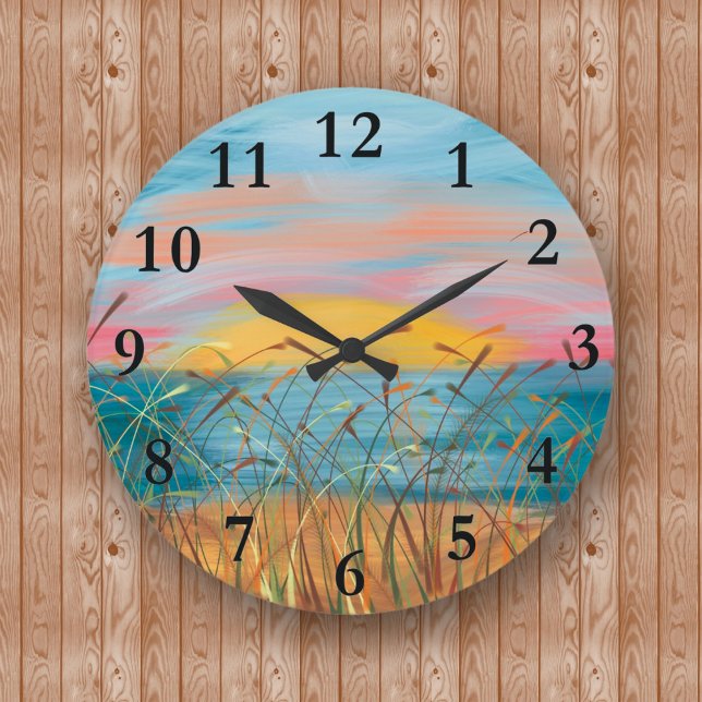 Sunset Beach Painting Round (Large) Wall Clock (Creator Uploaded)