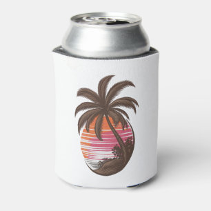 Sunset Beach Palm Tree Funny Summer Vacation Can Cooler