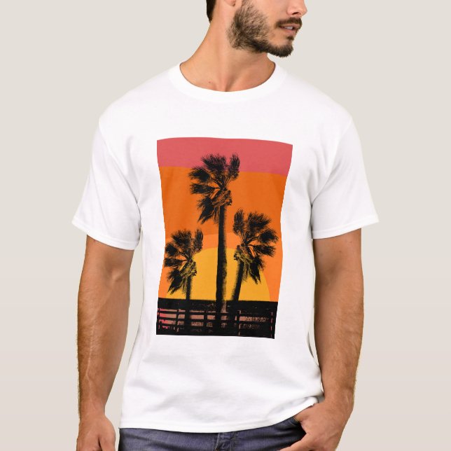 Sunset Beach Palm Tree Funny Summer Vacation  T-Shirt (Front)