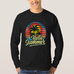 Sunset Beach Palm Tree  Hello Summer Vacation Holi T-Shirt