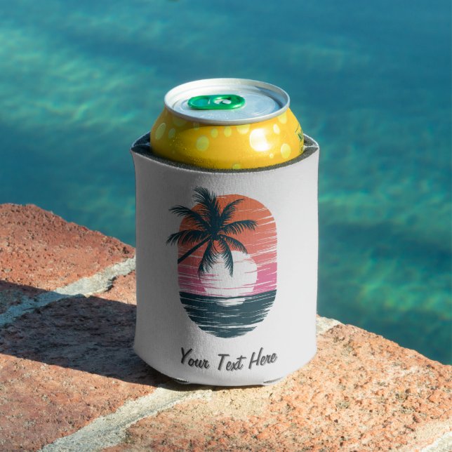 Sunset Beach Palm Tree Summer Vacation Custom Can Cooler (In Situ Pool)