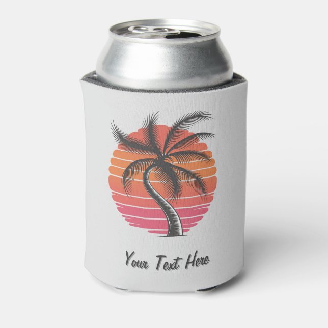 Sunset Beach Palm Tree Summer Vacation Custom Can Cooler (Can Back)