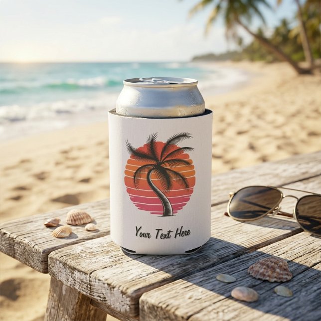 Sunset Beach Palm Tree Summer Vacation Custom Can Cooler (Creator Uploaded)