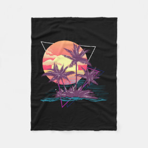 Sunset beach palm trees tropical summer retro fleece blanket