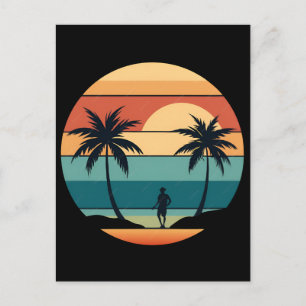 Sunset Beach Palms Summer Vibes Retro Aesthetic Postcard