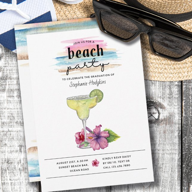 Sunset Beach Party Margarita Hibiscus Graduation Invitation (Creator Uploaded)