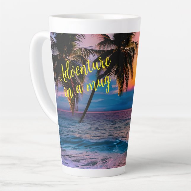 Sunset Beach Personalised Adventure In A Latte Mug (Left Angle)