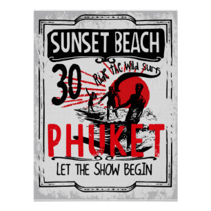 Sunset Beach Phuket Vintage Surfing Poster