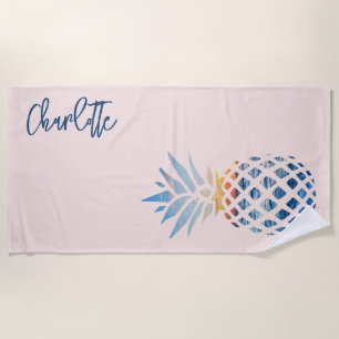 Sunset Beach Pineapple Family Vacation Blush Pink Beach Towel