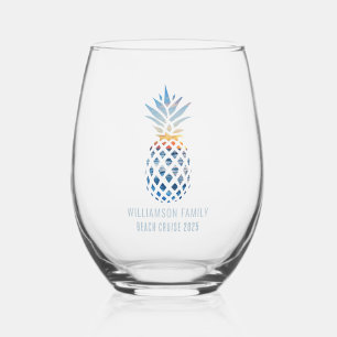 Sunset Beach Pineapple Tropical Vacation Cruise Stemless Wine Glass