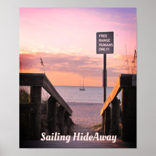 Sunset Beach Poster w Sailboats & Beach Access