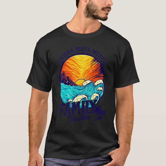 Sunset Beach Retro Riviera Maya Mexico Family Vaca T-Shirt (Front)