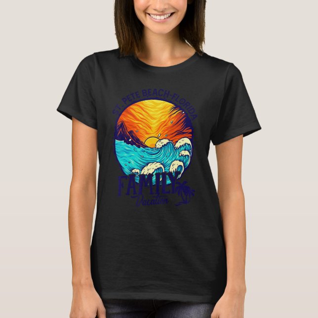 Sunset Beach Retro St  Pete Beach Florida Family V T-Shirt (Front)