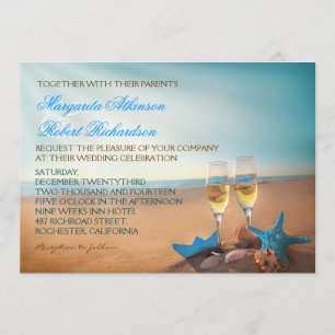 Sunset Beach Romantic Turquoise Wedding Invitation