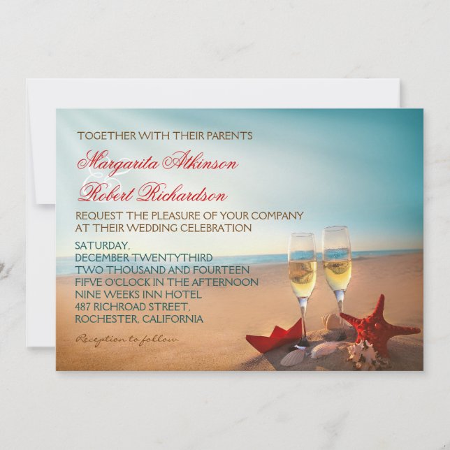 Sunset Beach Romantic Wedding Invitations (Front)
